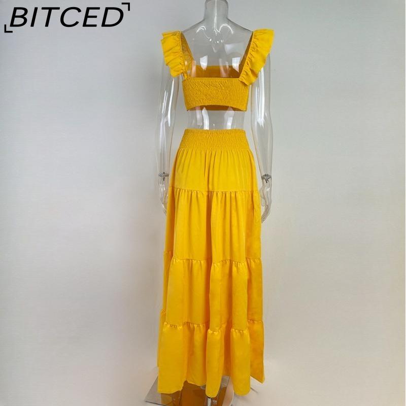 BITCED Spring Women's Commuter Mid-Waist Trendy Strappy Full-Skirted Fashionable Casual Set