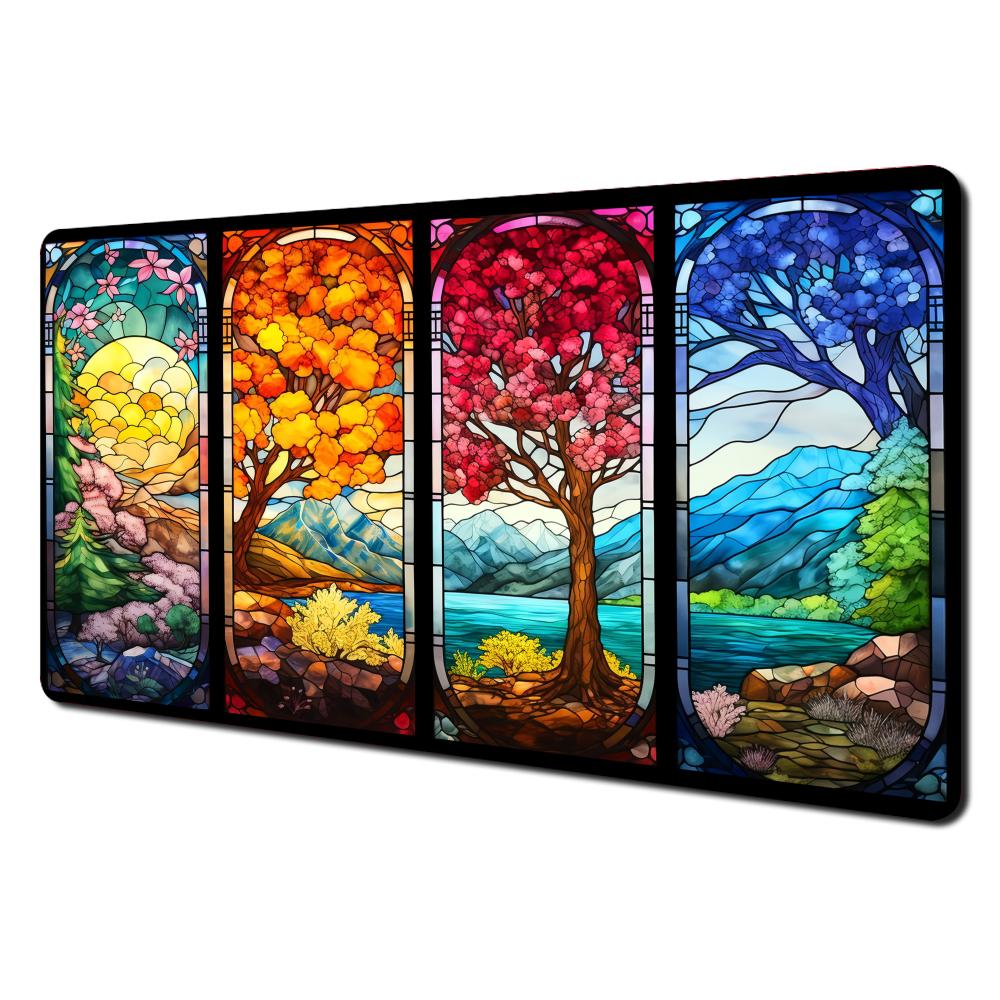 Quadruplepanel Stained Glass Style Fantasy Landscape Design Mouse Pad Desk Mat Gaming Pad Computer Keyboard Mouse Pads Mousemat