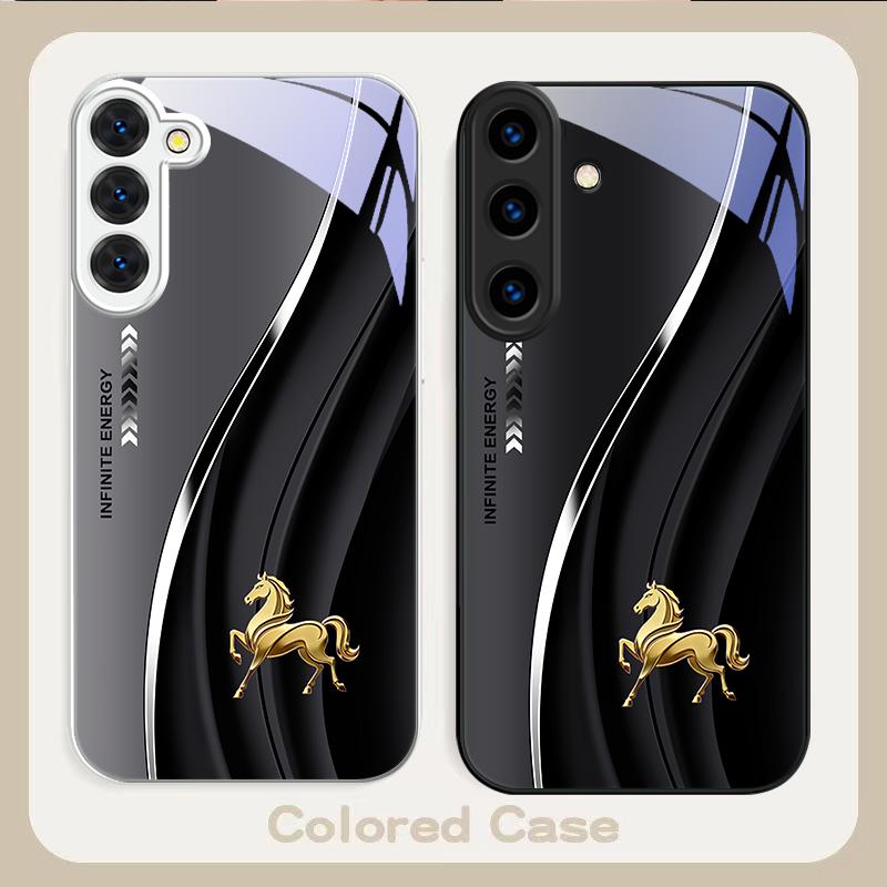 Goldenes springendes Pferd gut Für Samsung S26 S22 S8 S9 10 S20 Ultra S21 Pro S22 Plus S23 FE S24Ultra S25 Edge S24+ Glas Handyhülle