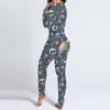 Women's Button-Down Halloween Print Functional Buttoned Flap Adults Jumpsuit