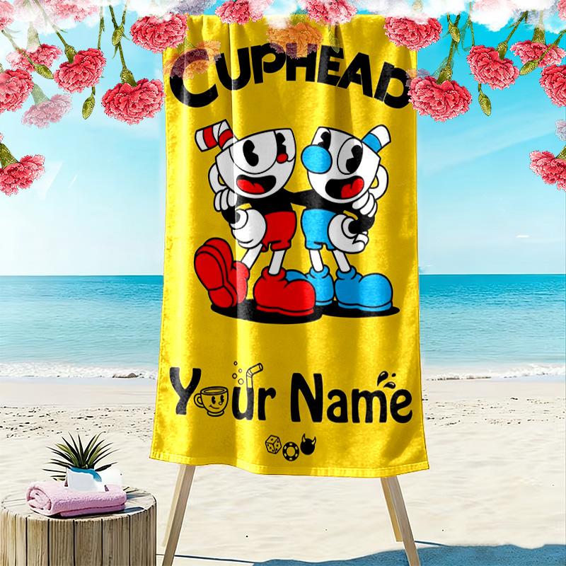 Name Custom Cuphead Game Print Beach Towel, Large Soft Quick Dry Towel for Beach Camping Swimming