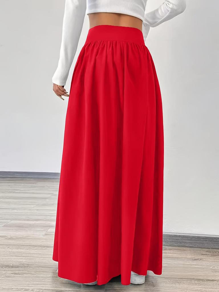 2026 Solid Color High Waist Pleated Skirt: Autumn Drape, Tummy Control, Mid-Length, Casual