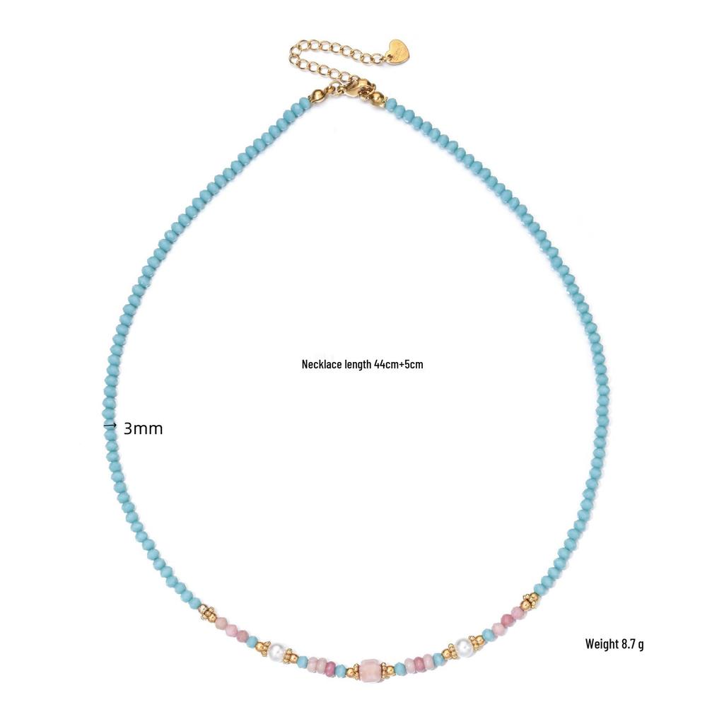Elegante Süßwasserperlen- und Farbedelstein-Halskette mit Schlüsselbein-Kette aus Edelstahl