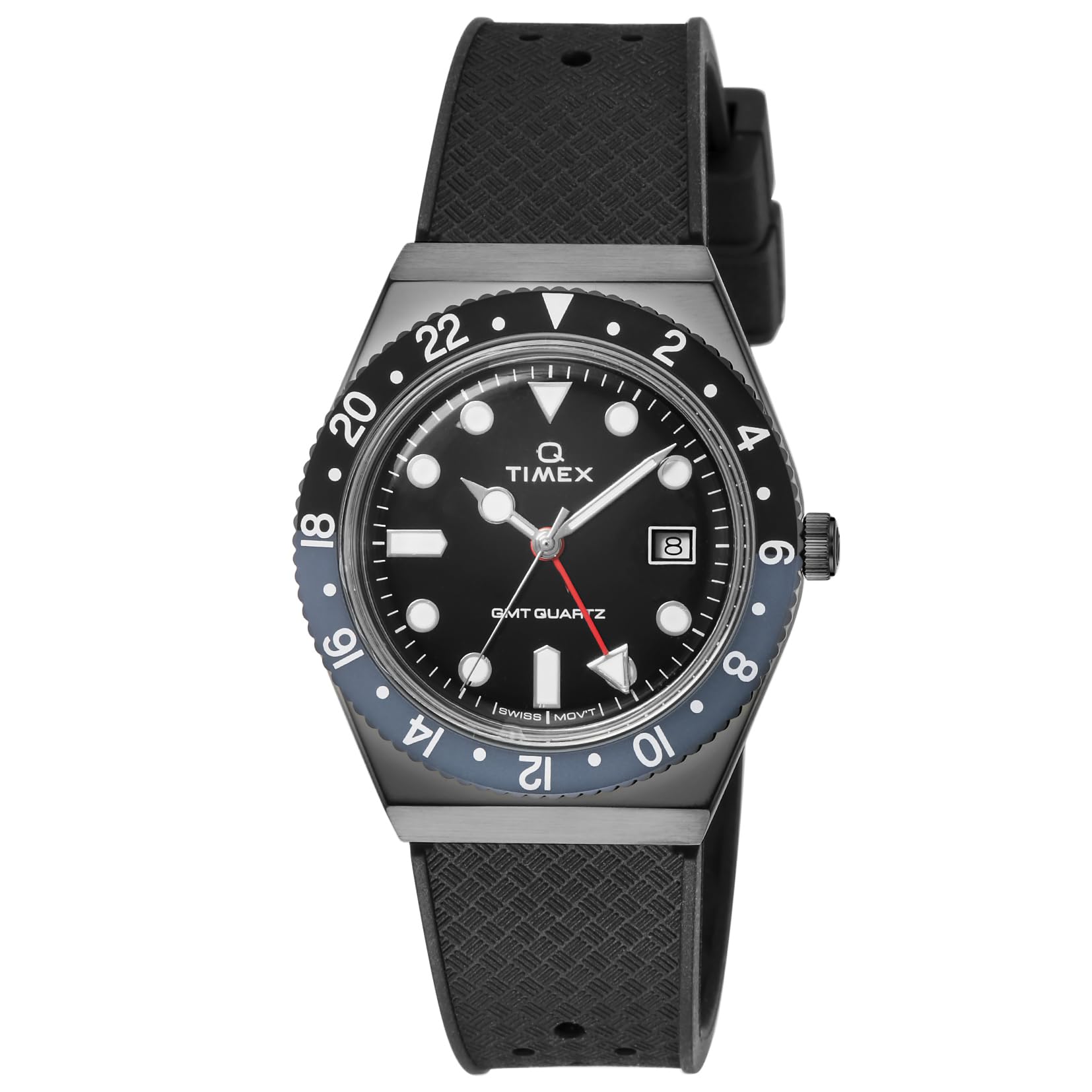 

TIMEX Мужские часы Timex Q TIMEX GMT Q Timex GMT TW2V38200 кварцевые 5 ATM водонепроницаемые пластик черный циферблат нержавеющая сталь [Товар]