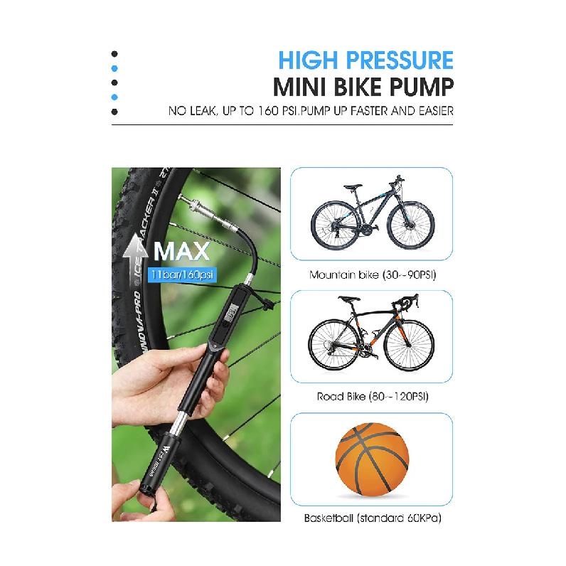 WEST BIKING Portable Bike Pump High Pressure Digital Gauge Hose MTB Road Bicycle Pump Schrader Presta Valve Cycling Hand Pump