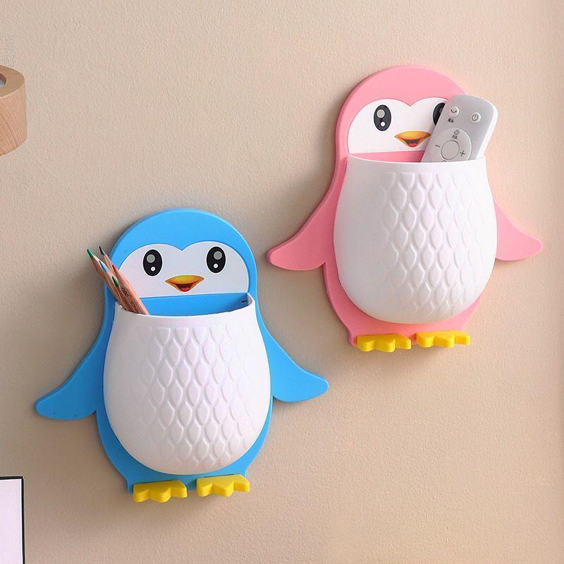 Penguin Punch-Free Bathroom Wall Mount Rack - Seamless Multi-functional Storage for Toothbrush, Toothpaste, and Cosmetics.