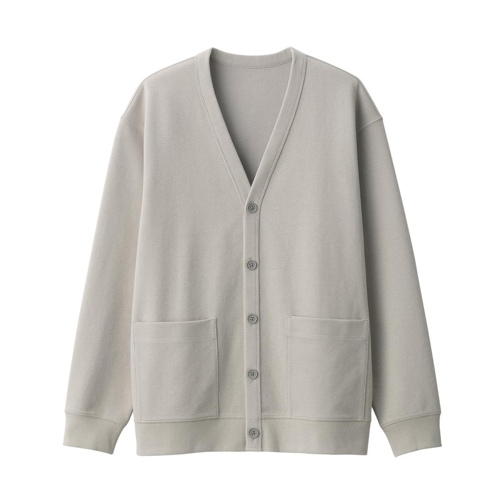 MUJI Milan Rib Size AB1NFA4A Men's Double-Knit V-Neck Cardigan, Gray, S,