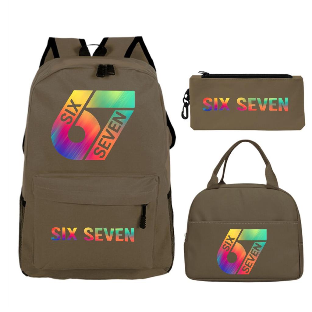 Sechs Sieben 67 Bedruckter Kinderrucksack Brottasche Federmäppchen Schultasche für Schüler Dreiteiliges Set