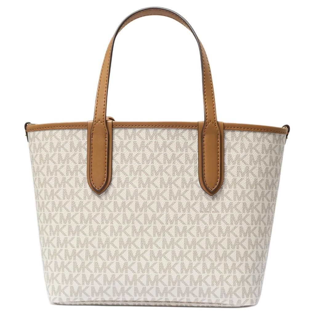 Michael Kors MK Eliza Monogram Tote Bag Women Tote Bags Vanilla-White Acorn-Brown 30F5GZAT0B-WHITE