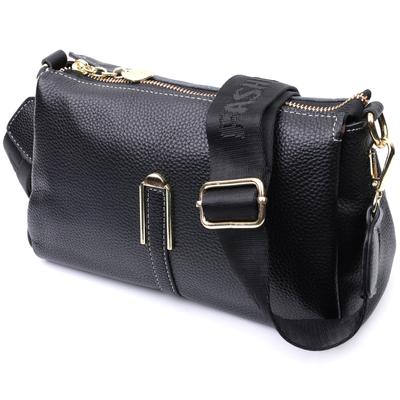 Women's Bag with Metal Decoration In the Middle Made of Genuine Leather Vintage 22607 Black