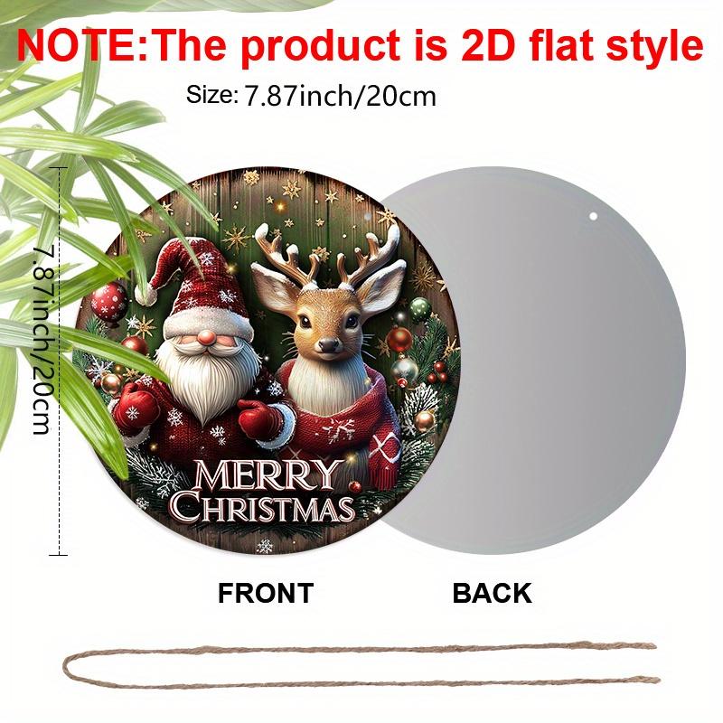 Panneau de Noël Plat en Aluminium 2D avec Motif Père Noël et Élan - Ornements Figurines Rustiques - Idéal pour Porte d'Entrée, Mur, Porche, Décoration de Fenêtre - Idéal