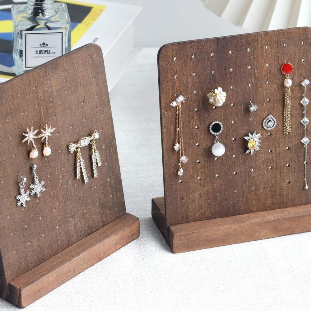 Creative 72 Holes Earring Holder with Base Jewelry Display Wood Earring Stands Desktop Jewelry Rack Display