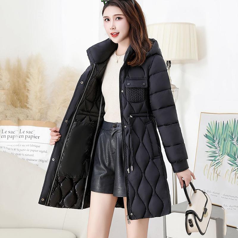 

Женское высококачественное пуховое хлопковое пальто, длинная толстая теплая стеганая куртка большого размера с капюшоном, пальто Parker L чёрный