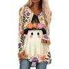 Women's Casual Long Sleeve V-Neck Print Mid-Length Tunic Top