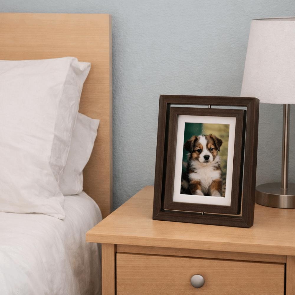 Durable Pet Memorial Frame Wooden Pet Photo Frame Rotating Photo Frame Living Room Decor
