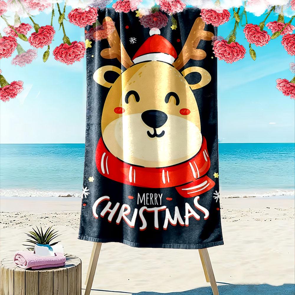 Cozy festive reindeer delight Print beach towel, quick drying, suitable for travel, outdoor sports, jogging, the beach and swimming, gift