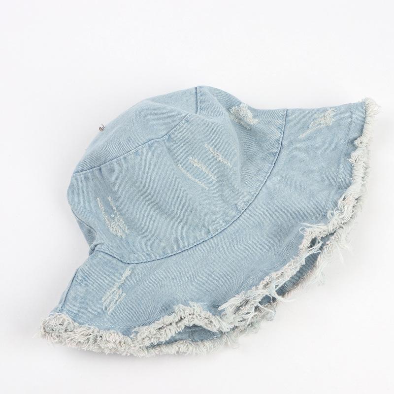 Klobouk Bucket Hat - Lehký, S patinou, S roztřepeným lemem, Neformální sluneční klobouk rybářského typu pro ženy a dívky - Modrá džínovina praná, Ideální pro venkovní aktivity