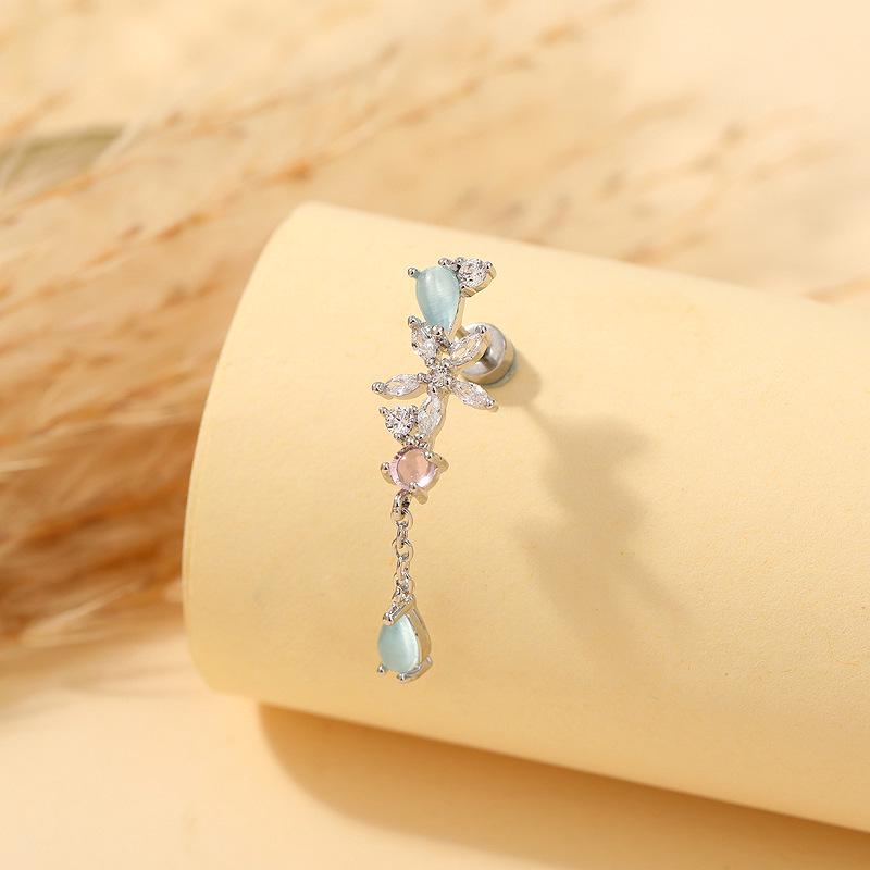 Korean Flower Teardrop Pendant Heart Star Titanium Steel Cartilage Stud Earrings