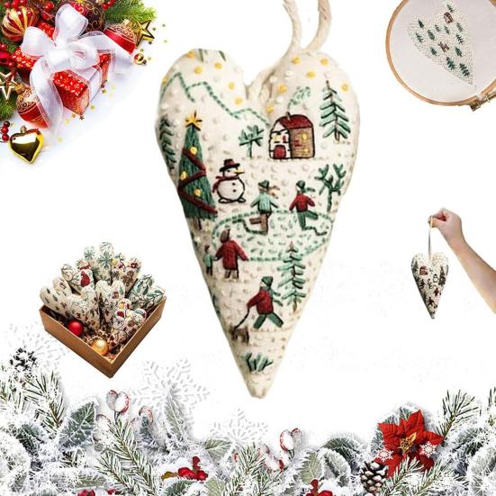 Diy Heart Shaped Hand Embroidered Christmas Ornament Kit Beginner Friendly Embroidery Craft