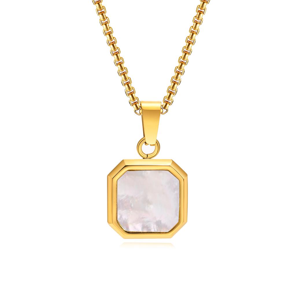 Square Natural Stone Necklaces for Men Women,Waterproof Multiple Colors Geometric Pendant Collar,Trendy Jewelry Gifts