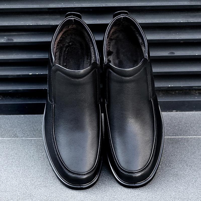 Warm Plush Fur Men's Chelsea Boots Genuine Leather Comfortable Ankle Boots Ultra-light Casual Slip On Footwear Business Loafers