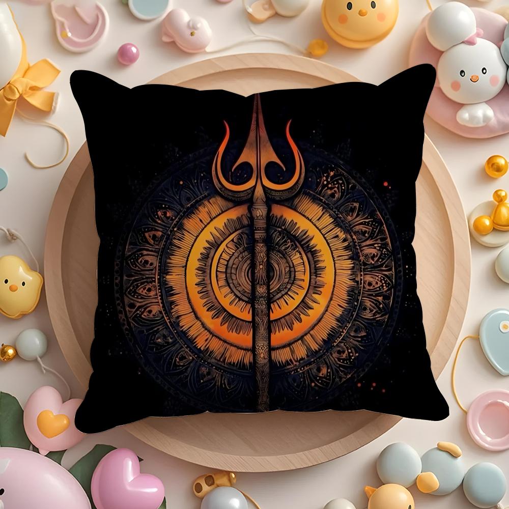 The S-Shiva T-Trident Pillow Case Soft Plush Fabric Double-Sided Printed Cushion Cover Warm Winter Sofa Pillow Case