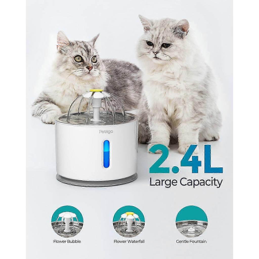 25-26 Stainless Steel Drinking Fountain with 3 Filter LED Display for Cats/dogs - 2.4L