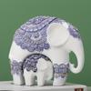 Blue and White Trunk-Up Elephant Sculpture -Prosperity and Good Luck Charm, Ldeal Home Décor & Universal Gift