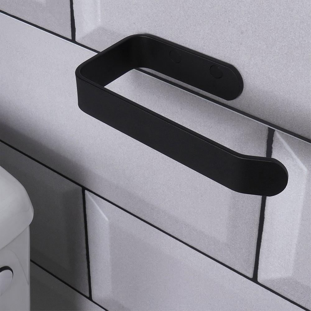 Toilet Paper Holder Wall Mounted Self-Adhesive Bathroom Hanger Black