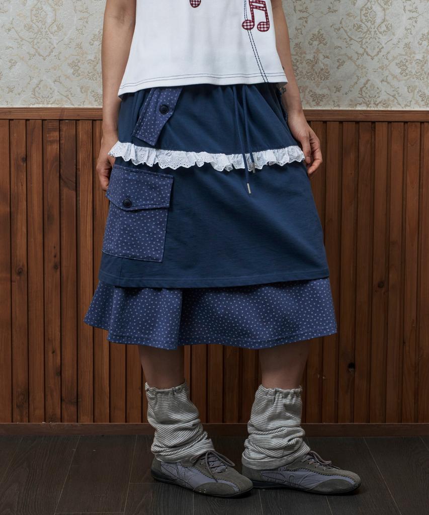 Lujeoseukeulleob [Jamaehwa] Star Layered Shirring Skirt Navy