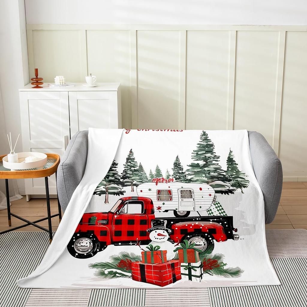 Gingerbread Xmas Flannel Blanket Blue Christmas Tree Candy Throw Blanket Western New Year Theme Cozy Throws for Bed Couch Sofa