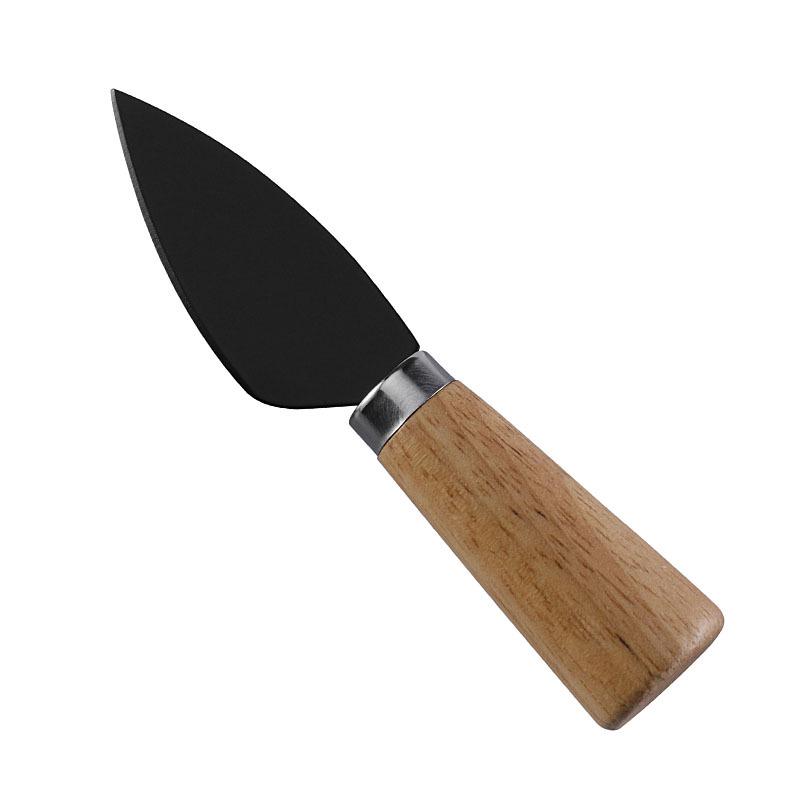 Stainless Steel Black Cheese Knife Set with Rubber Wood Handle for Butter & Pizza