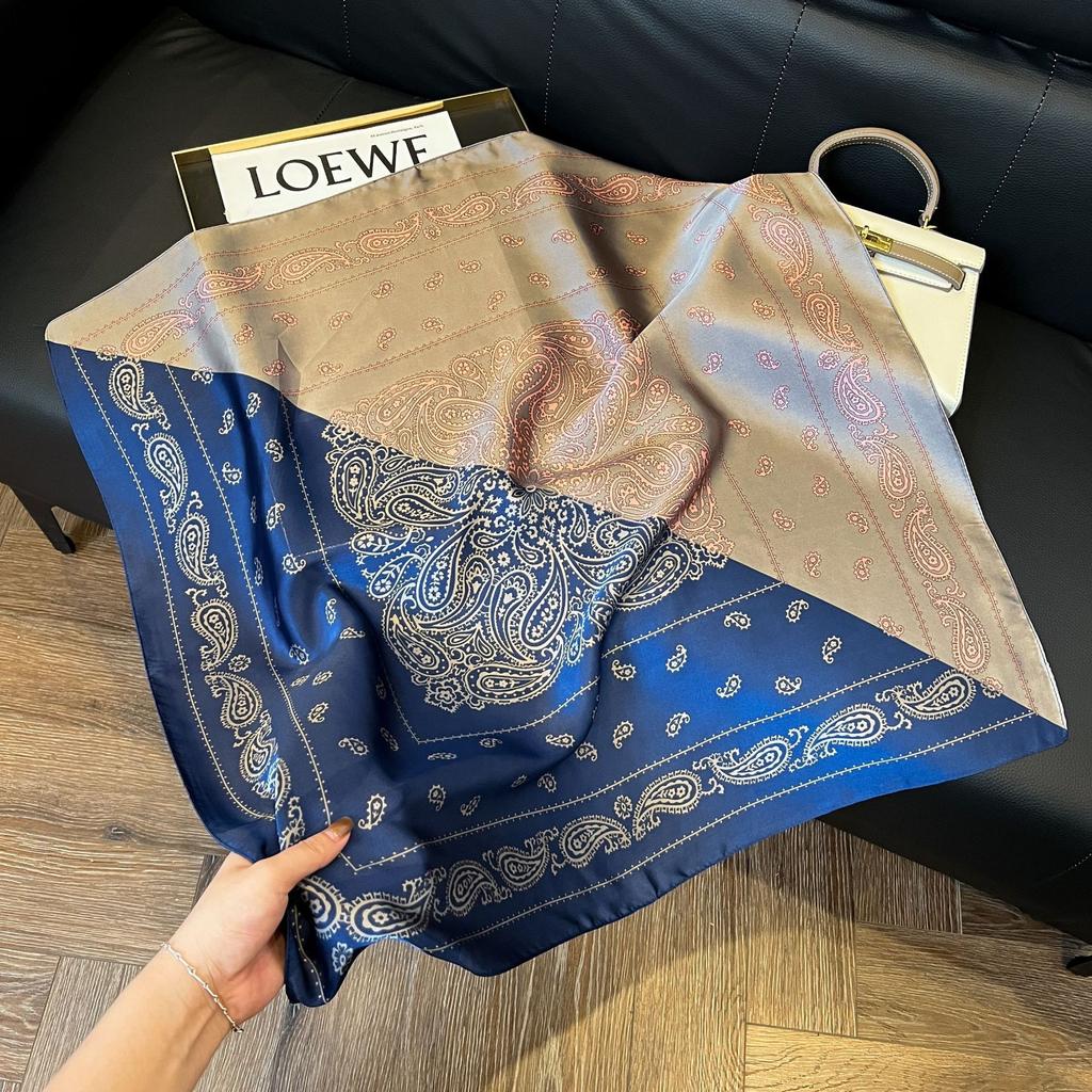 New blue silk scarf, high-end simulation silk square scarf, fashionable and versatile decorative bag binding, headband, professional scarf.