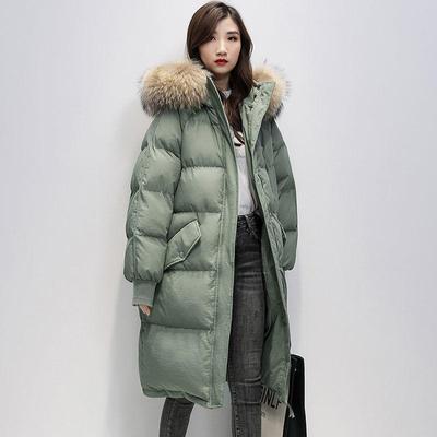 Damen Mittellang Mit Kapuze Chic Daunenmantel Pelzkragen Winterjacke Frauen Feste Dicke Warme Oversize Parka Weibliche