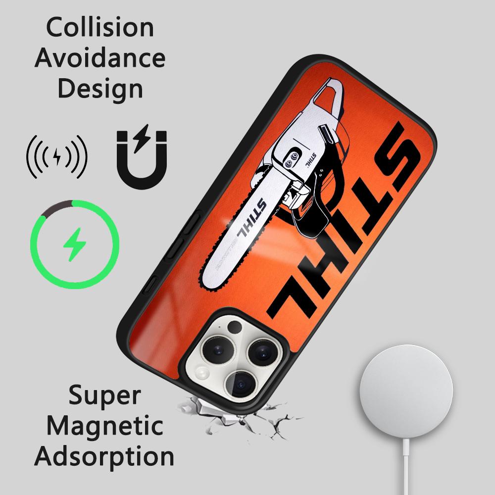 Funda de Teléfono Magnética con Logo de Motosierra S-STIHLs Para iPhone 16 15 14 13 12 11 Pro Max Plus Mini Magsafe Cubierta de Carga Inalámbrica