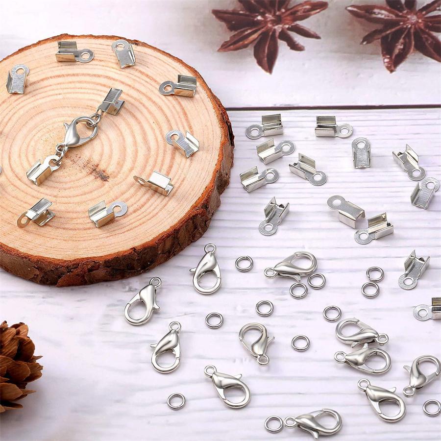110 Stück/Set Legierung Karabinerhaken Biegeringe Lederclipspitze Falz Crimpverbinder Für Armband Halskette DIY Schmuckherstellungszubehör