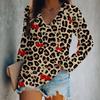Spring V-Neck Long Sleeve T-Shirt Digital Print Loose Fit Women's Style Valentine's Day Special Edition Fashionable Casual Top