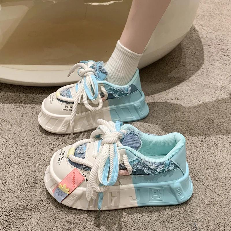 

Модные женские туфли Kawaii с толстой подошвой в виде бисквитного торта с толстой подошвой для досок Новая модная обувь для досок светлого цвета с уродливой большой головой спортивная обувь 35