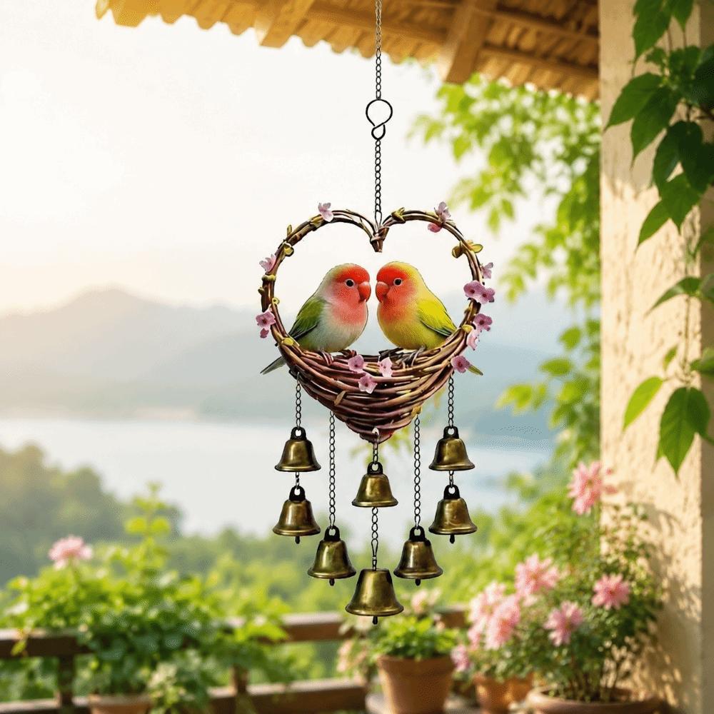 Acrylic Bird Hanging Pendant Eagle Love Shape Pendant Garden Decoration Wind Chime with Bells Gift
