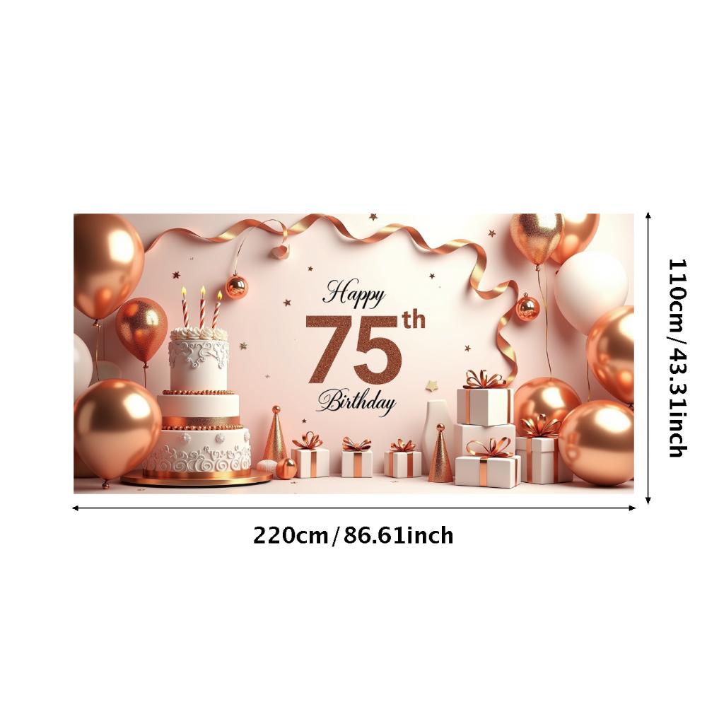 Happy Birthday 75th Banner Red Balloon Birthday Party Decoration Photography Background Props Birthday Cake Backdrop Supplies