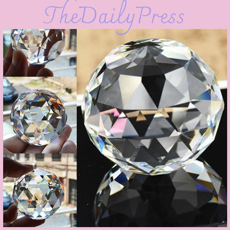 Crystal Cut Clear Sphere 50mm Faceted Gazing Ball Prisms Suncatcher Home Decor