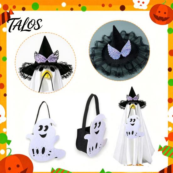 Talos Halloween Ghost Goose Costume, Wizard Hat, Cape, Pumpkin Candy Bag, Outdoor Yard Decoration for Statue or Garden Display