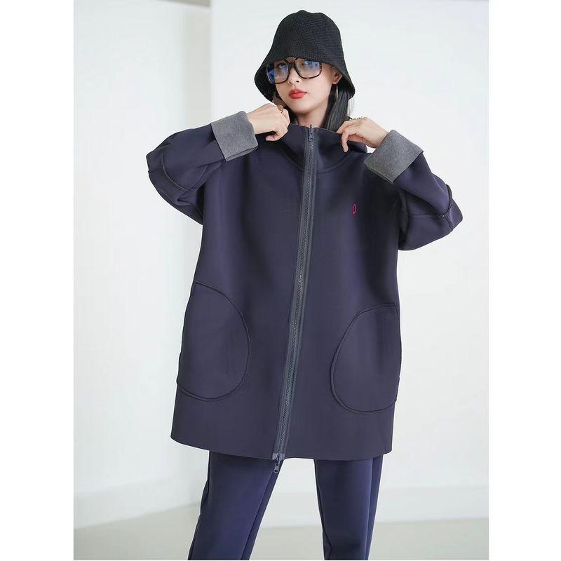 

Batwing Sleeve Two-Way Hooded Large Coat Dark blue 4XL