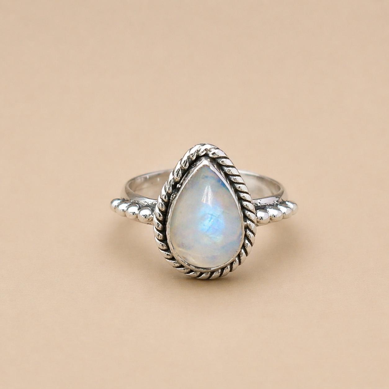 Rainbow Moonstone Pear Ring 8x12 mm, 925 Sterling Silver Teardrop Gemstone Ring, Boho Statement Ring, Minimalist Handmade Jewelry 4 серебряный