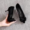 Schwarze Pumps mit spitzer Spitze und Schleife fürs Büro, dünne Absätze, 3 cm, 4,5 cm, 6,5 cm, leicht, verschleißfest, rutschfest, koreanische Designer-Schuhe