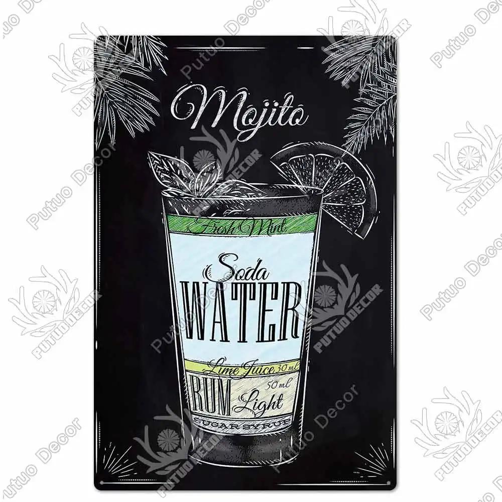 Putuo Decor Vintage Cocktail Metal Sign  Tin Plaque for Wall Decor Perfect for Bar Pub Man Cave or Living Room Decoration  Retro
