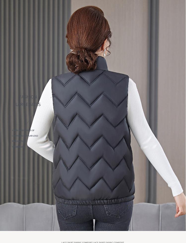 Herbst und Winter Damen einfarbige Mutterweste Stehkragen kurze winddichte warme Damenweste mittleres Alter und ältere ärmellose Jacke