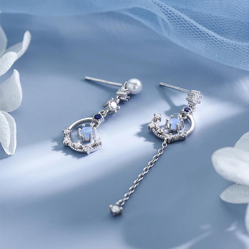 Korean Exquisite Cloud Crystal Tassel Earrings for Women Asymmetrical Planet Moon Drop Earrings Girls Party Daily Jewelry Gift