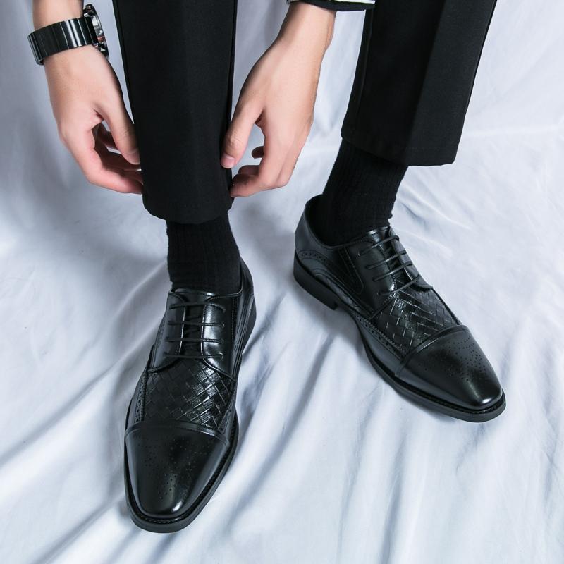 Fashion Weaving Formal Shoes For Men Brown Leather Men's Shoes Fashion Stitching Elegant Mans Autumn Footwear Male Wedding Shoes