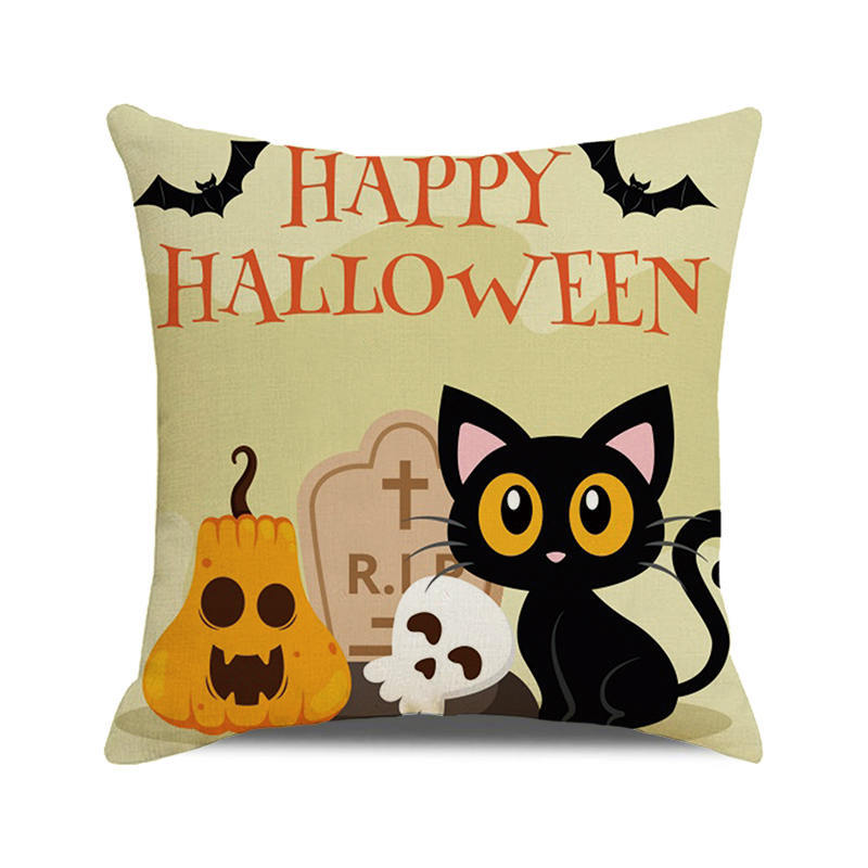Halloween! Watercolor pumpkin black cat Digital printing short plush pillow covers for car sofa office cushion cover home goods